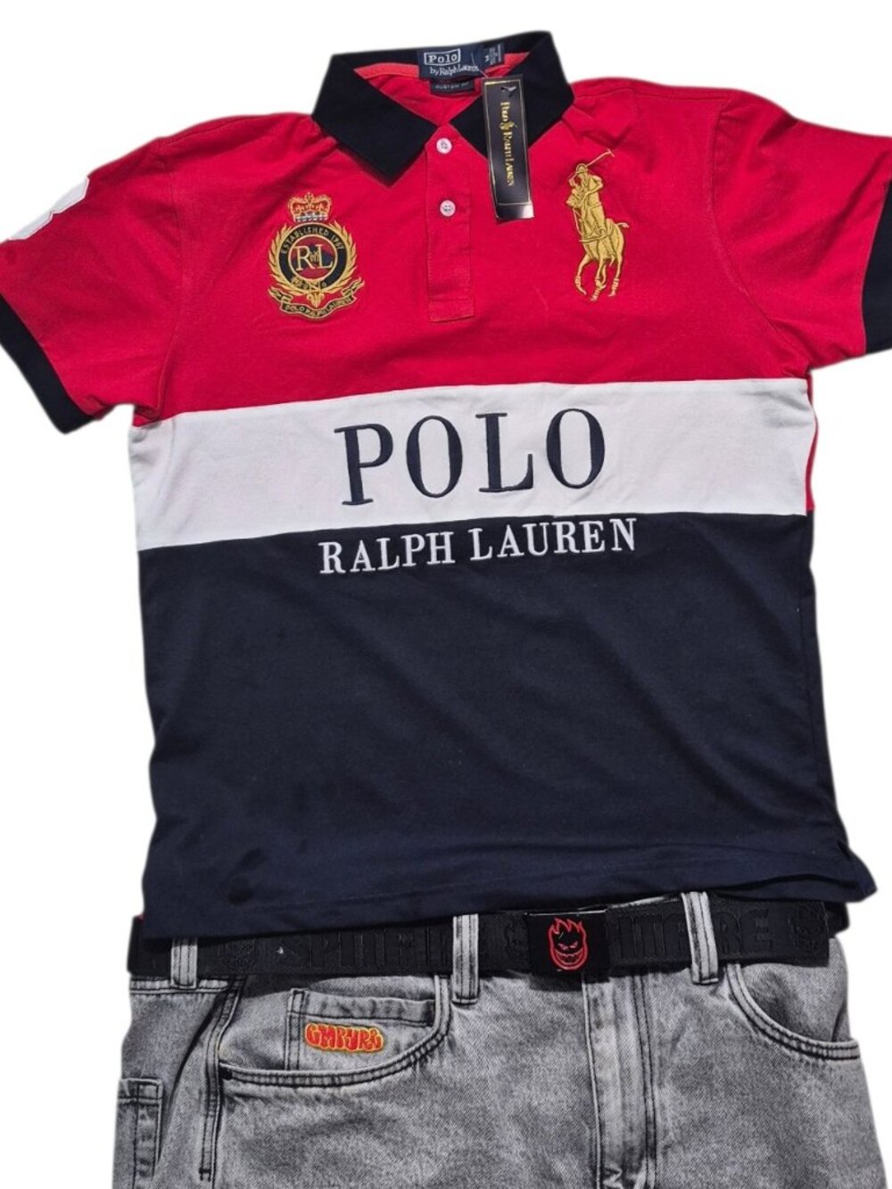 Polo Ralph Lauren Pique White Blue Red Embroider Big Pony 3 Vitange Chief Keef